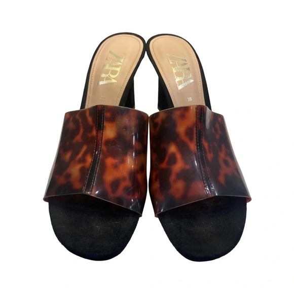 Zara Open-Toes High-Heeled Mules | Tortoiseshell | Size 39 /  8 - Picture 2 of 10